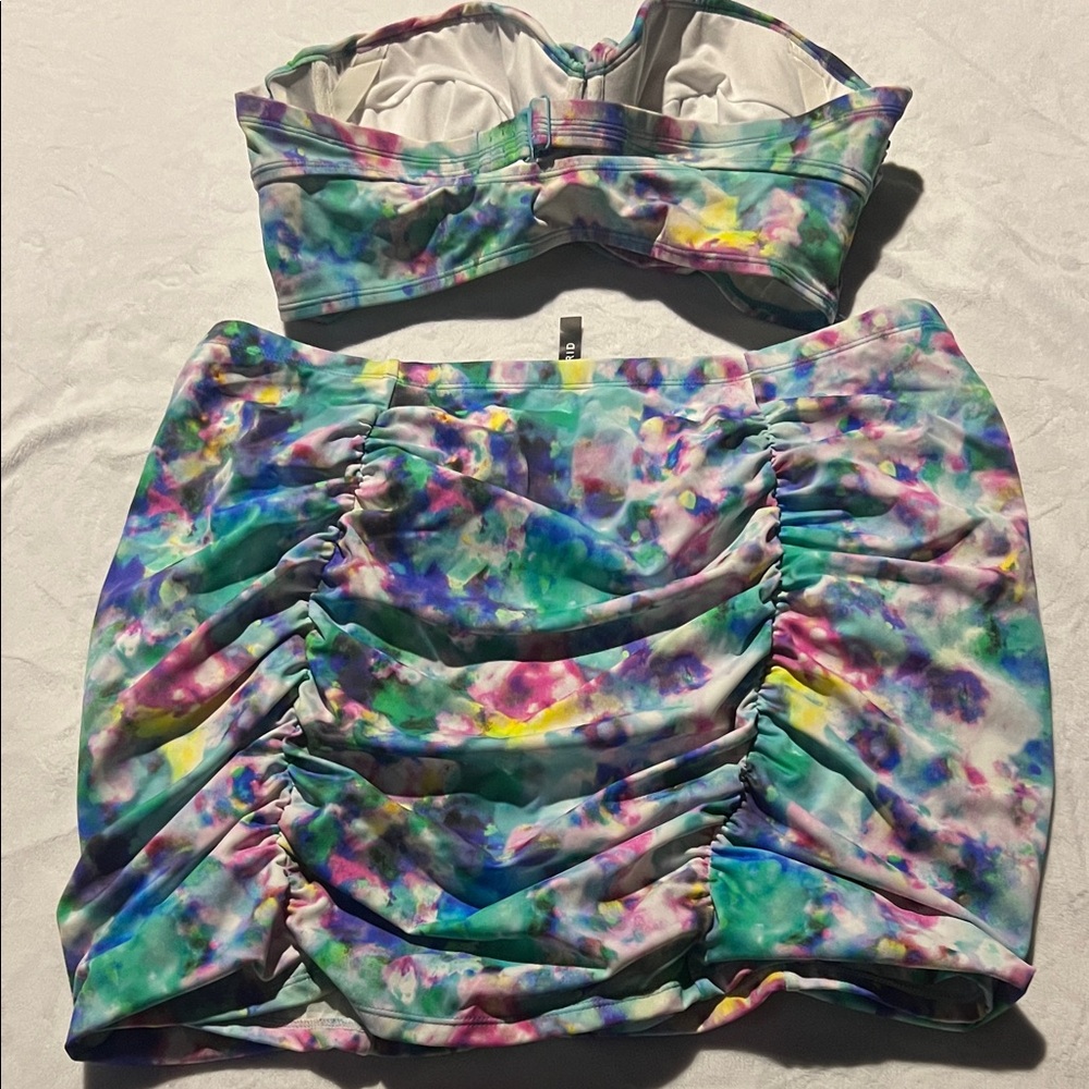 Plus Size Tie-Front Bandeau Swim Top & Skirt Set - Multicolor - Picture 6 of 6